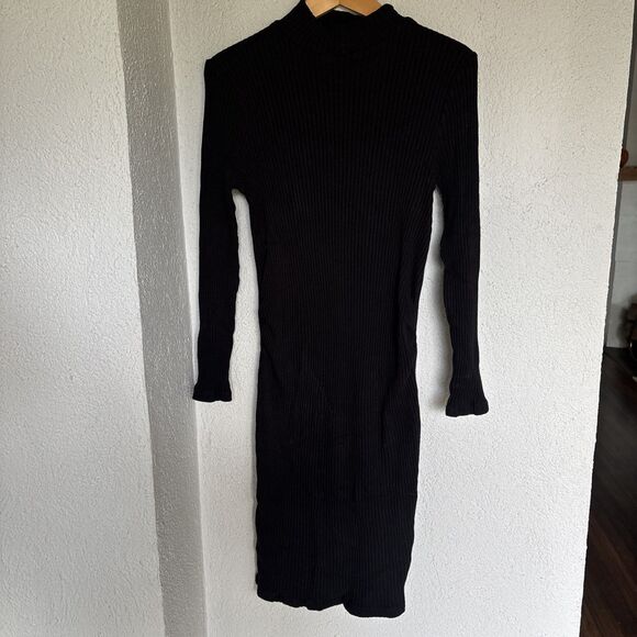 Gap Maternity Black Long Sleeve Ribbed Stretch Mock Neck Midi Sweater Dress Sz S - Picture 2 of 7